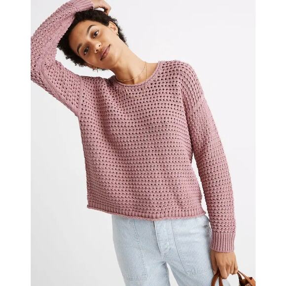 Madewell Sweaters - Madewell Open Stitch Austen Crewneck Pullover Sweater Weathered Berry Pink Large